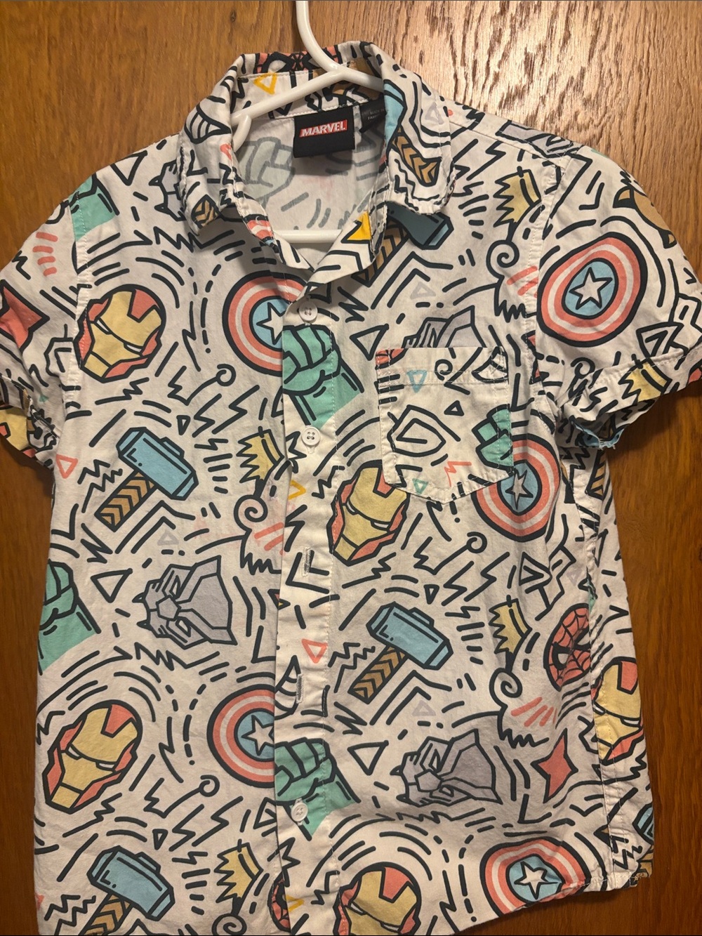 Marvel White Short-Sleeve Shirt with Multi-Color Superhero Icons
